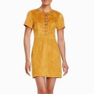 Lord & Taylor Design Lab Suede Mustard Yellow Lace-Up Mini Dress in Size XS